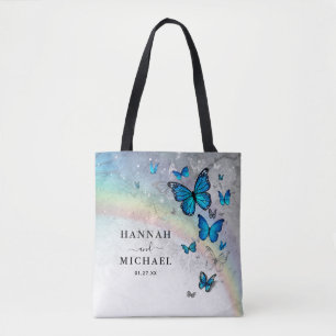 Elegante Regenbogen-Silber- und Blaue Schmetterlin Tasche