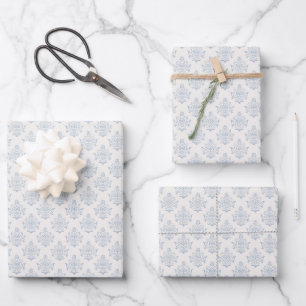 Elegante Regency-Ära Blaues Damast-Brautabschiedsp Geschenkpapier Set