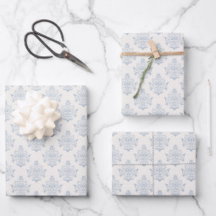 Elegante Regency-Ära Blaues Damast-Brautabschiedsp Geschenkpapier Set