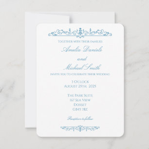 Elegante Regency Blaue Vintage-Hochzeitseinladung Einladung