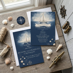 Elegante Reise der Liebe Navy Blau-Segelyacht Naut Einladung