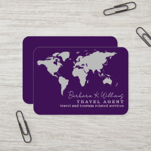 Elegante Reisebüro-Weltkarte lila Visitenkarte