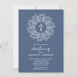 Elegante religiöse blaue Kreuz-Taufe für Jungen Einladung