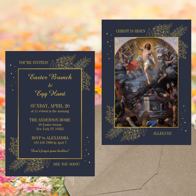 Elegante religiöse Christliche Osterfeiertage Einladung (Baroque Elegant Religious Christian Catholic Resurrection of Jesus Easter Brunch Egg Hunt Invitation)