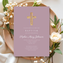 Elegante religiöse Cross Lila Script Girl Taufe