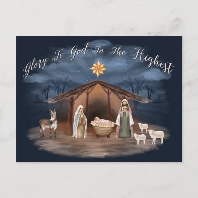 Elegante religiöse Geburt Christlich Feiertagspostkarte (Vorderseite)