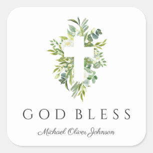 Elegante religiöse Gottes Bless-Taufe Quadratischer Aufkleber