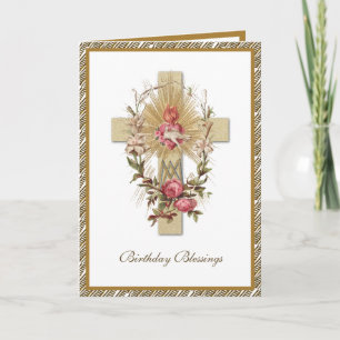 Elegante religiöse Jungfrau-Maria-Kreuz-Blumenkart Karte