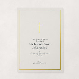 Elegante religiöse Minimalkreuz-Taufe in Goldfolie Folieneinladung