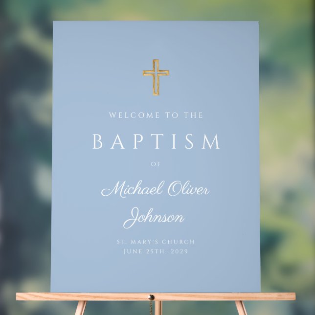 Elegante Religious Blue Baby Boy Baptisse Willkomm Acrylschild (Neutral)