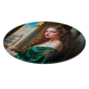 Elegante Renaissance-Frau im grünen Kleid Schneidebrett