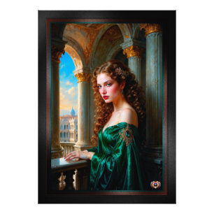 Elegante Renaissance-Frau in grünem Kleid Fotodruck
