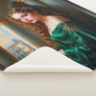Elegante Renaissance-Frau in grünem Kleid Sherpadecke