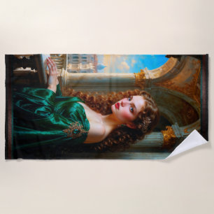 Elegante Renaissance-Frau in grünem Kleid Strandtuch