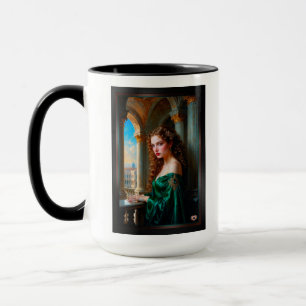 Elegante Renaissance-Frau in grünem Kleid Tasse