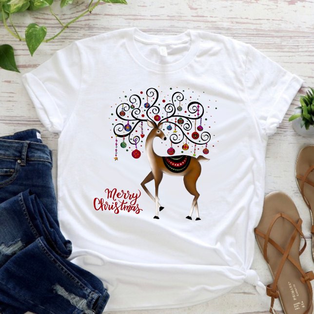 Elegante Rentier Ornamente Weihnachten T-Shirt (Elegant Christmas reindeer, inspirivity T-shirt)