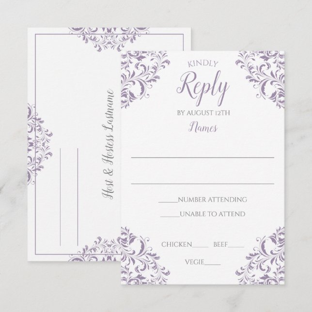 Elegante Reply Card - Nadine (Lavendel) Einladung (Vorne/Hinten)