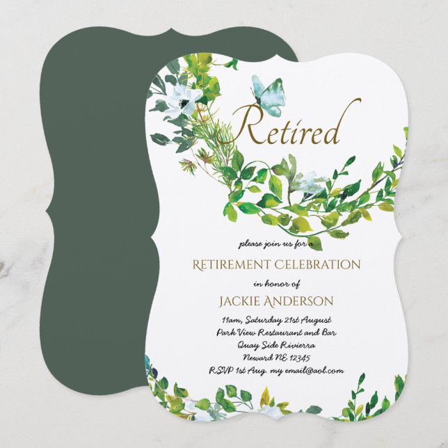 Élégante RETRAITE Invitations Homme Femme Verdure (Devant / Derrière)