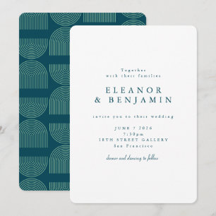 Elegante Retro Arch Lines White Aquamarin Blue Wed Einladung