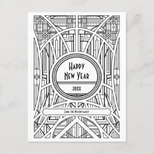 Elegante Retro-Art Deco Frohes Neues Jahr Postkarte