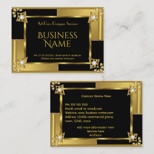 Elegante Retro-Art Deco Gold Schwarz Metall  Visitenkarte