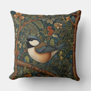 Elegante Retro-Art-Nouveau-Waldvogel Kissen