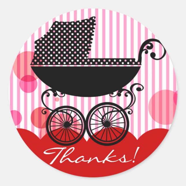 Elegante Retro Baby Carriage - Baby Shower Sticker (Vorderseite)