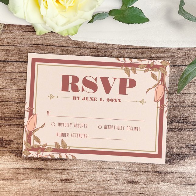 Elegante Retro Blush Floral Wedding RSVP Card Karte (Von Creator hochgeladen)