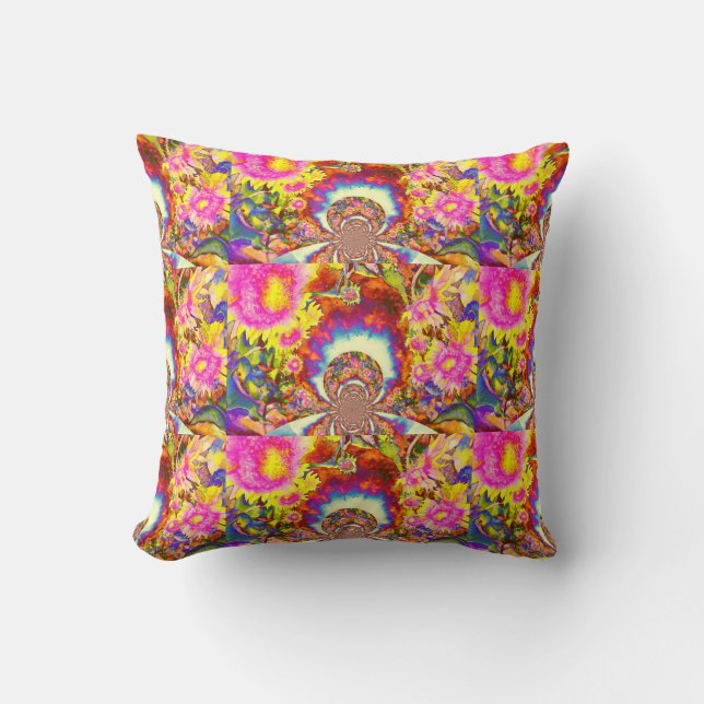 Elegante Retro-Boho Wasserfarben-Sonnenblumenfelde Kissen (Vorderseite)