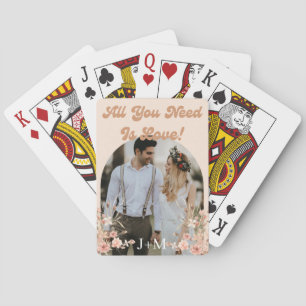 elegante retro botanische boho-fotos hochzeitsguns spielkarten