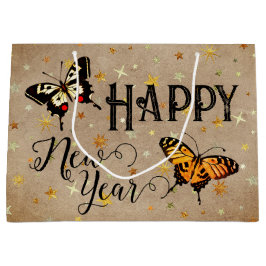 Elegante Retro Butterflies Stars Taupe Niedlich Vi Große Geschenktüte
