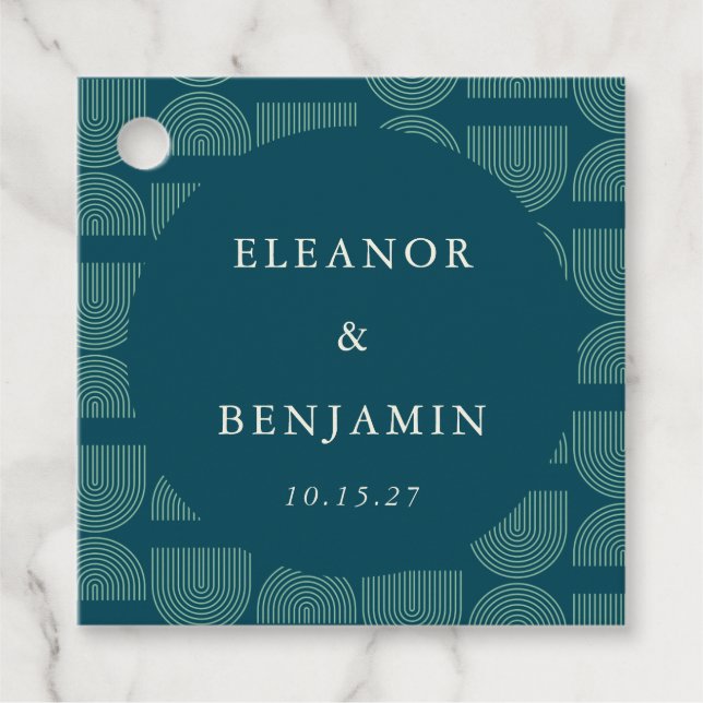 Elegante Retro Chic Arch Aquamarin Blue Custom Wed Geschenkanhänger (Vorderseite)