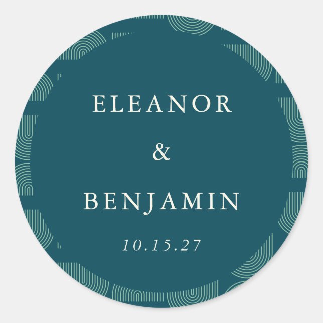 Elegante Retro Chic Arch Aquamarin Blue Custom Wed Runder Aufkleber (Vorderseite)