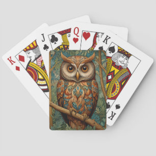 Elegante Retro-Eule Boho Boheme Wald Grünpflanzen Spielkarten