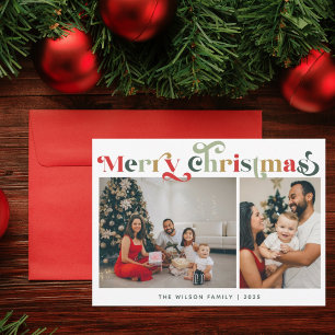 Elegante Retro Farbige 2 Foto Feiertagskarte