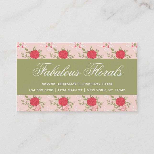 Elegante Retro Floral Rose Visitenkarte (Vorderseite)