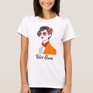 Elegante Retro-Frau mit rosaroter Sonnenbrille T-Shirt