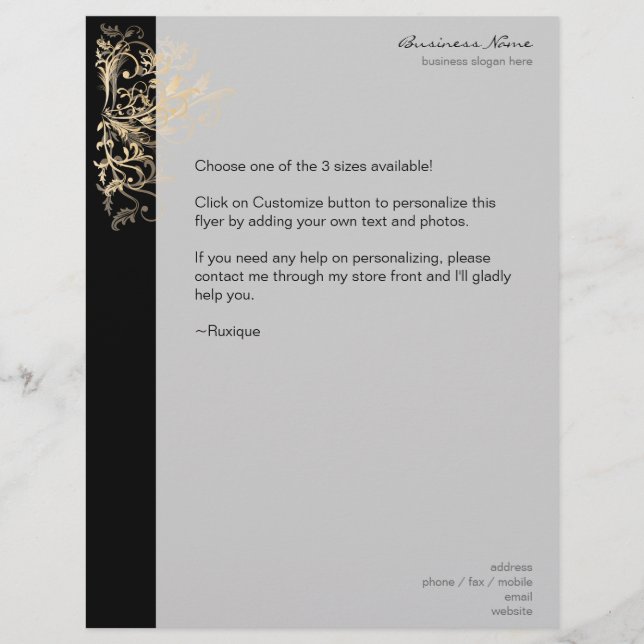 Elegante Retro Gold Blume Wirbel Schwarz Flyer (Vorne)