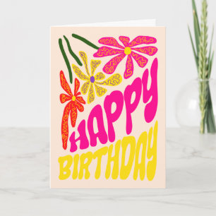 Elegante Retro Groovy Hippie Blume Geburtstag Karte