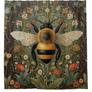 Elegante Retro-Hummel boho botanische Blumenkunst Duschvorhang