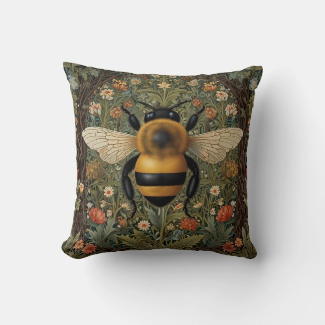 Elegante Retro-Hummel boho botanische Blumenkunst Kissen (Vorderseite)
