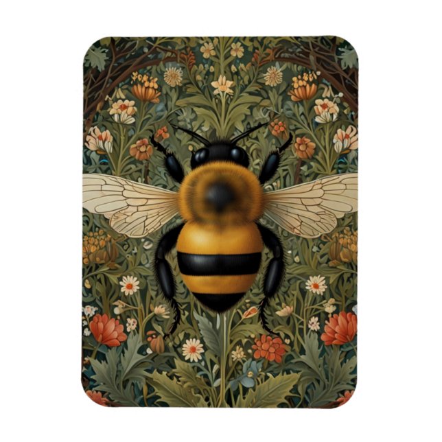 Elegante Retro-Hummel boho botanische Blumenkunst Magnet (Vertikal)