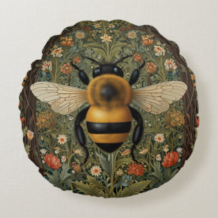 Elegante Retro-Hummel boho botanische Blumenkunst Rundes Kissen
