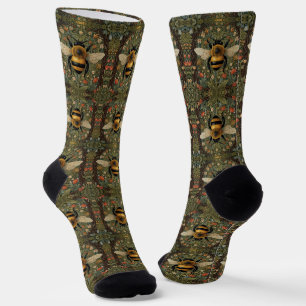 Elegante Retro-Hummel boho botanische Blumenkunst Socken