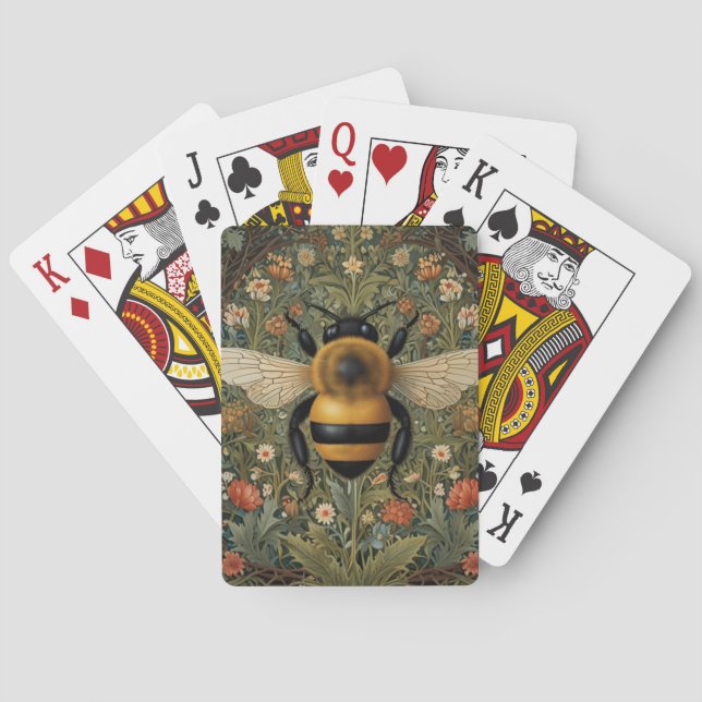 Elegante Retro-Hummel boho botanische Blumenkunst Spielkarten (Rückseite)