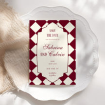 Elegante Retro-Karo-Hochzeit in Burgunderrot