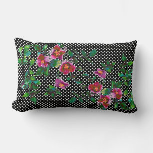 Elegante Retro-Polka-Dot-Aquarell-rote Rosen Lendenkissen