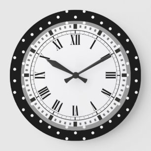 Elegante Retro Schwarzweiss-Tupfen Große Wanduhr