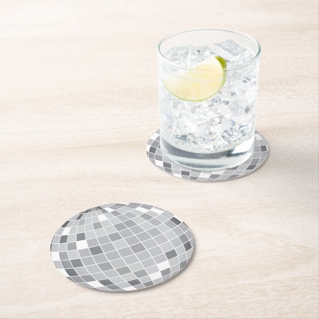 Elegante Retro-Silber-Diskokugel Runder Pappuntersetzer (Vor Ort)