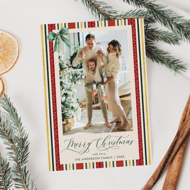 Elegante Retro Streifen Bow Frohe Weihnachten 1 Fo (Von Creator hochgeladen)